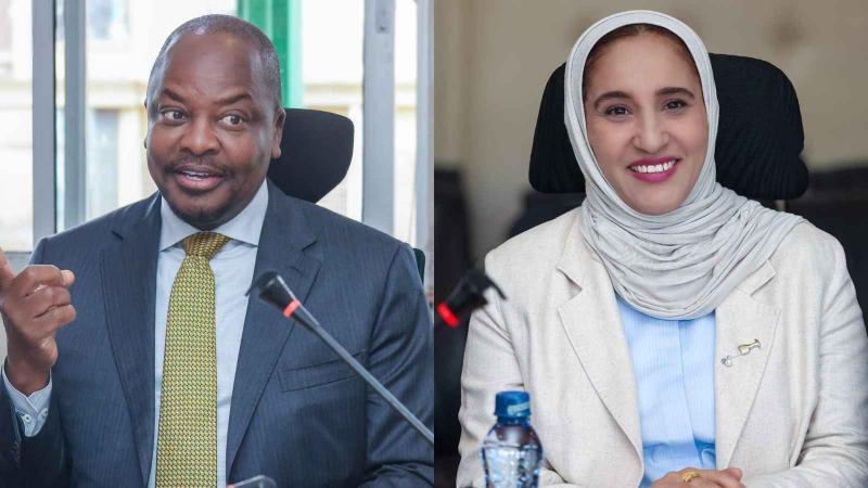 File image of Agriculture Cabinet Secretary Mutahi Kagwe and Ambassador of the Sultanate of Oman to Kenya, Nasra Salim Mohamed Al-Hashmi