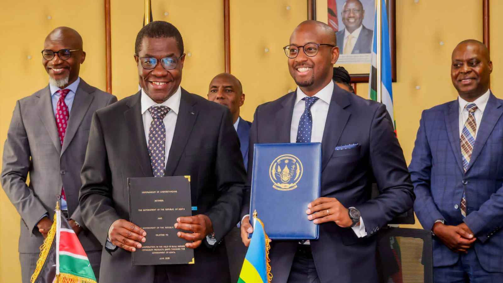 File image of Energy Cabinet Secretary Opiyo Wandayi and Rwanda's Minister of Trade and Industry Antoine-Marie Kajangwe