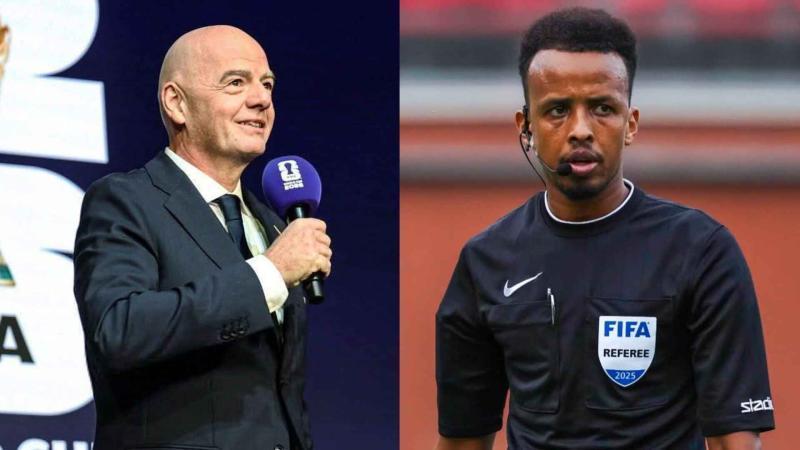 File image of FIFA President Gianni Infantino and Somali referee Omar Artan