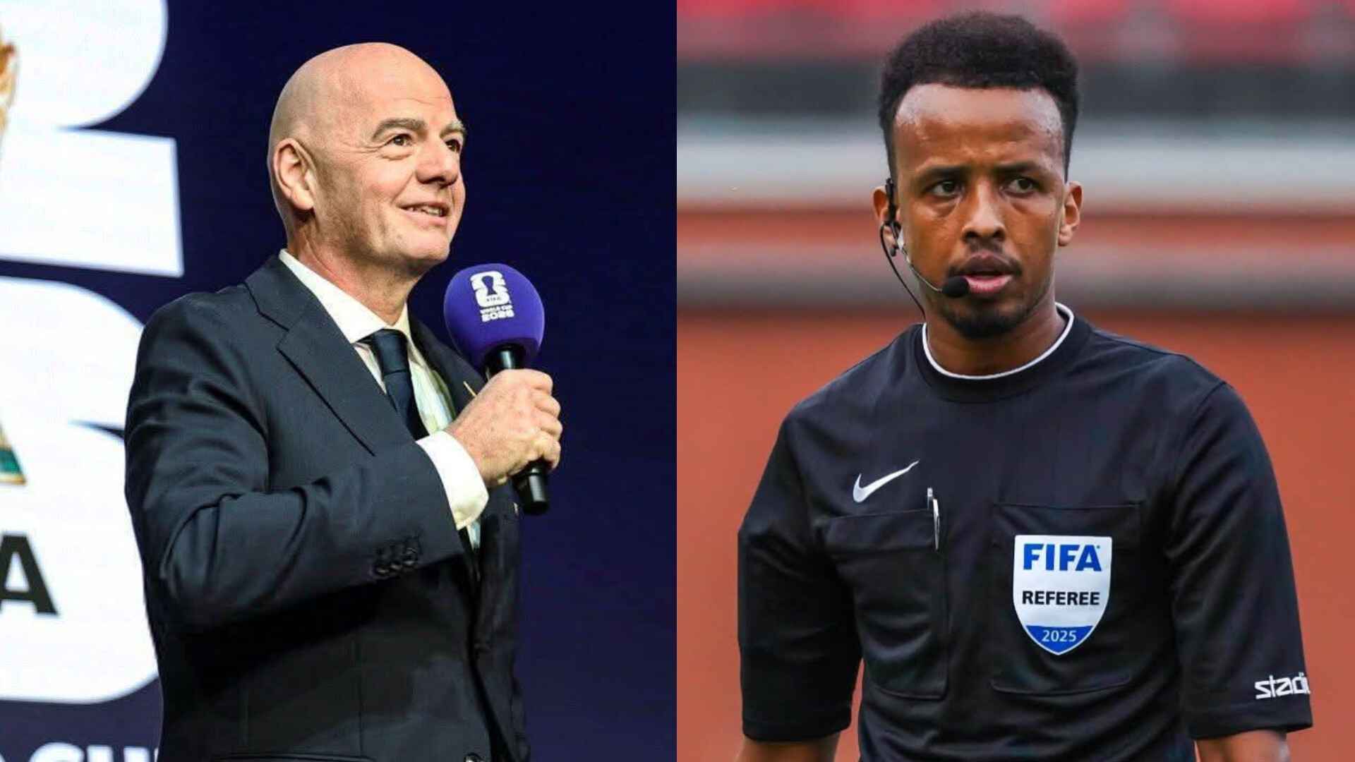 File image of FIFA President Gianni Infantino and Somali referee Omar Artan