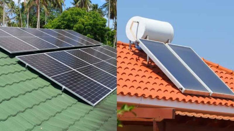 File image of solar panels and a water heating system