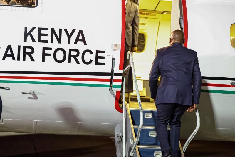 File image of DP Kithure Kindiki boarding a plane.