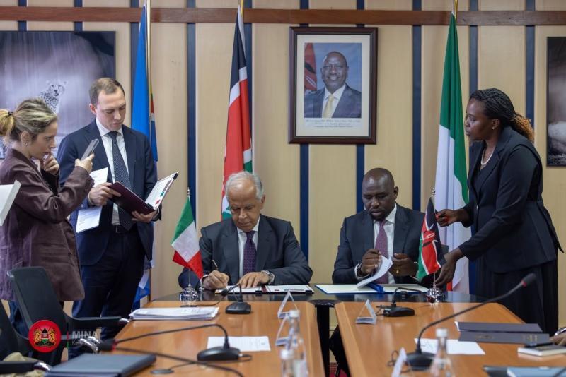 File image of  Interior Cabinet Secretary Kipchumba Murkomen signing a Letter of Intent with Matteo Piantedosi.