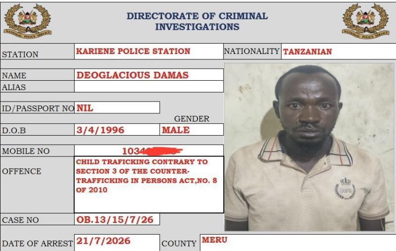 A file photo ot the mugshot of the Tanzanian National arrested in connection with child trafficking