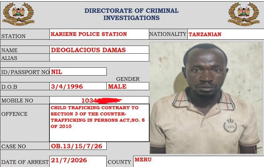 A file photo ot the mugshot of the Tanzanian National arrested in connection with child trafficking