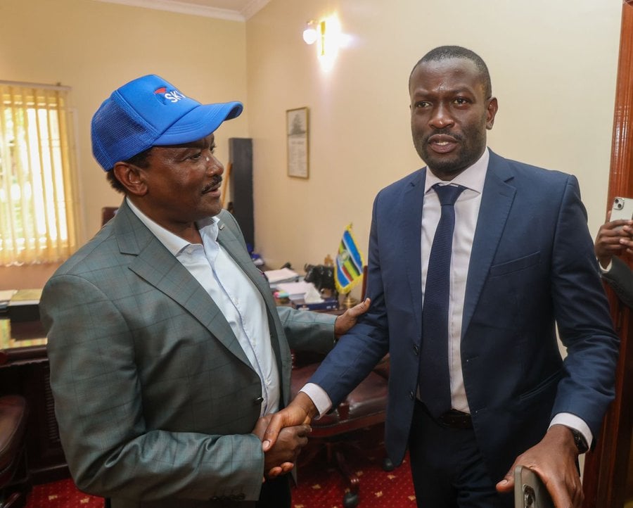 A file photo of Wiper Leader Kalonzo Musyoka with  Senator Edwin Sifuna