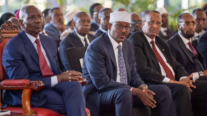 File image of President William Ruto, Wajir Governor Ahmed Abdullahi and Garissa Governor Nathif Jama