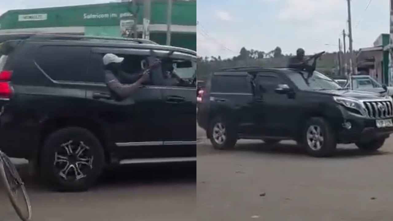 File image of individuals brandishing guna from a vehicle during the Ol Kalou by-election