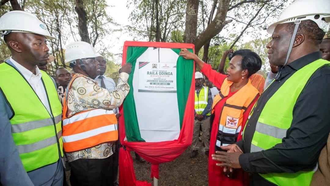 File image of Oburu Oginga and Soipan Tuya among other dignitaries during the groundbreaking ceremony of the Raila Odinga Mausoleum
