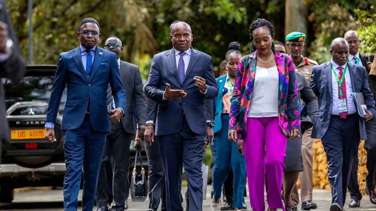 File image of Kenya's High Commissioner to Uganda Ababu Namwamba, Deputy President Kithure Kindiki and Defence Cabinet Secretary Soipan Tuya