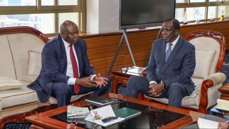 File image of PSC Chairperson Francis Meja and MSMEs Development Cabinet Secretary Wycliffe Oparanya