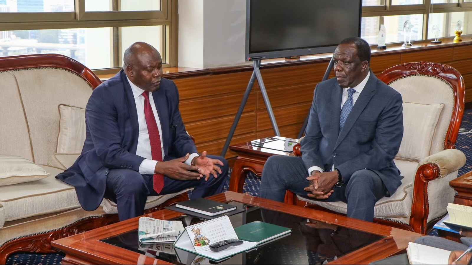 File image of PSC Chairperson Francis Meja and MSMEs Development Cabinet Secretary Wycliffe Oparanya