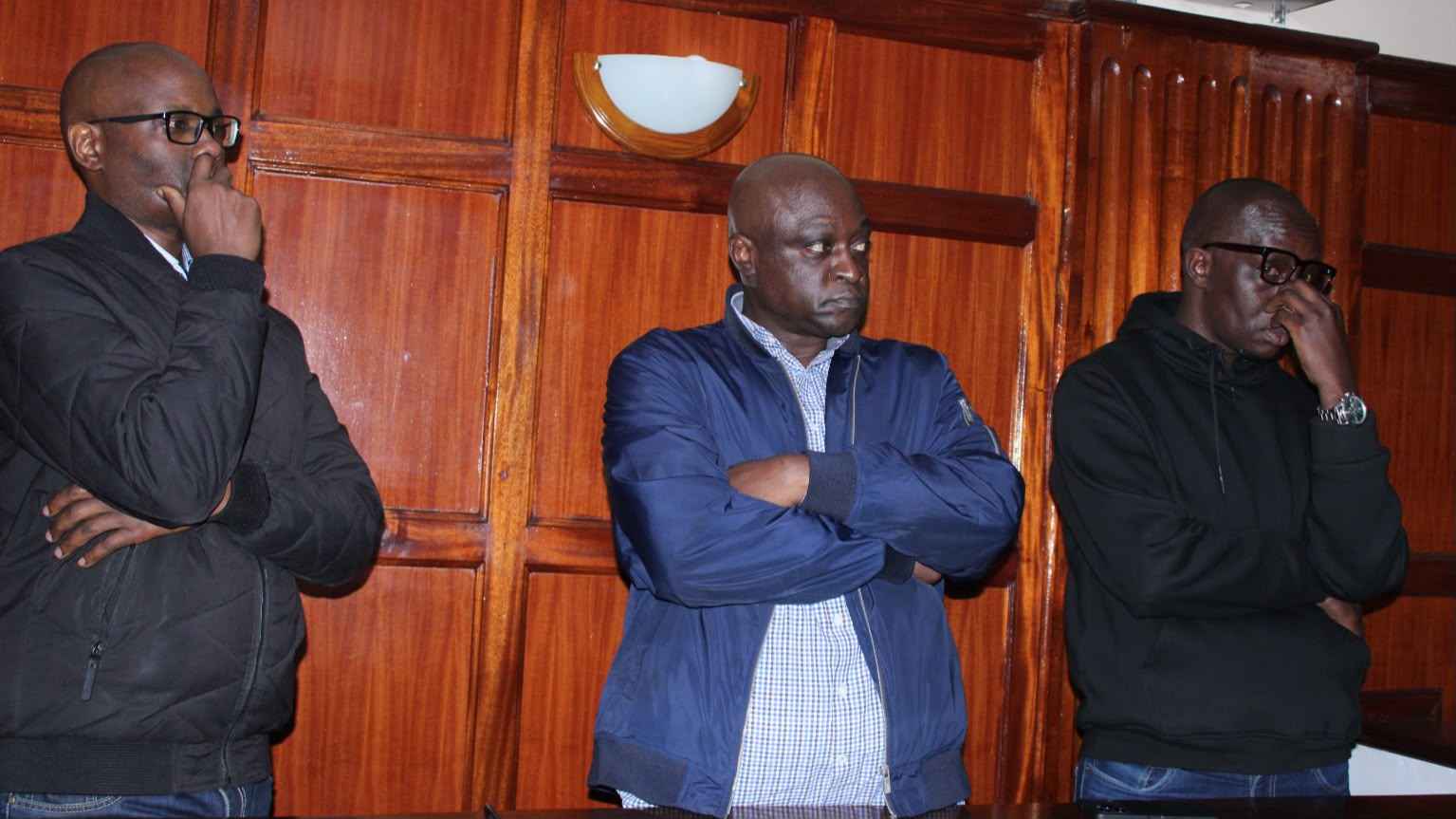 File image of Francis Asanyo, Peter Omari and Elvis Obaigwa in court