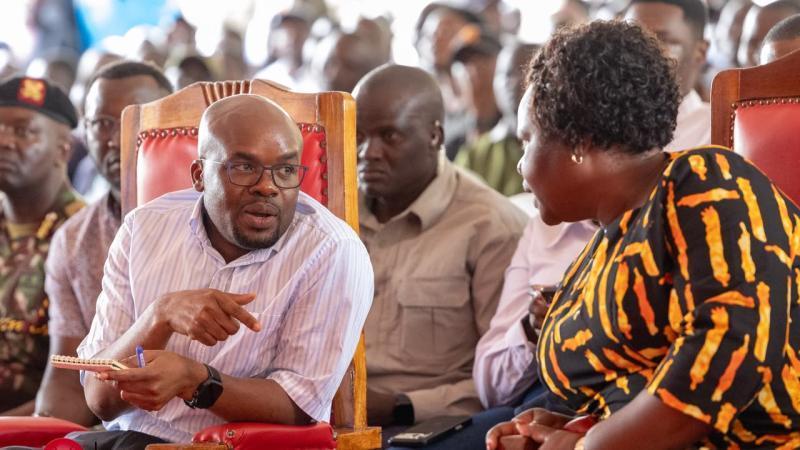 File image of Interior Principal Secretary Raymond Omollo and Homa Bay Governor Gladys Wanga
