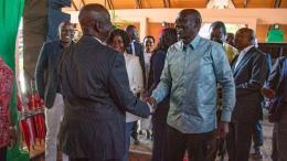 File image of President William Ruto and ODM leader Oburu Oginga at the Joint Broad-Based Coalition Parliamentary Group meeting in Naivasha