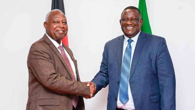 File image of Athletics Kenya President Jackson Tuwei and Sports Cabinet Secretary Salim Mvurya