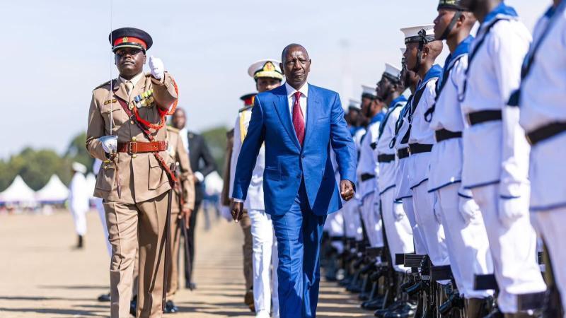 File image of President William Ruto at the KDF recruits passing-out parade