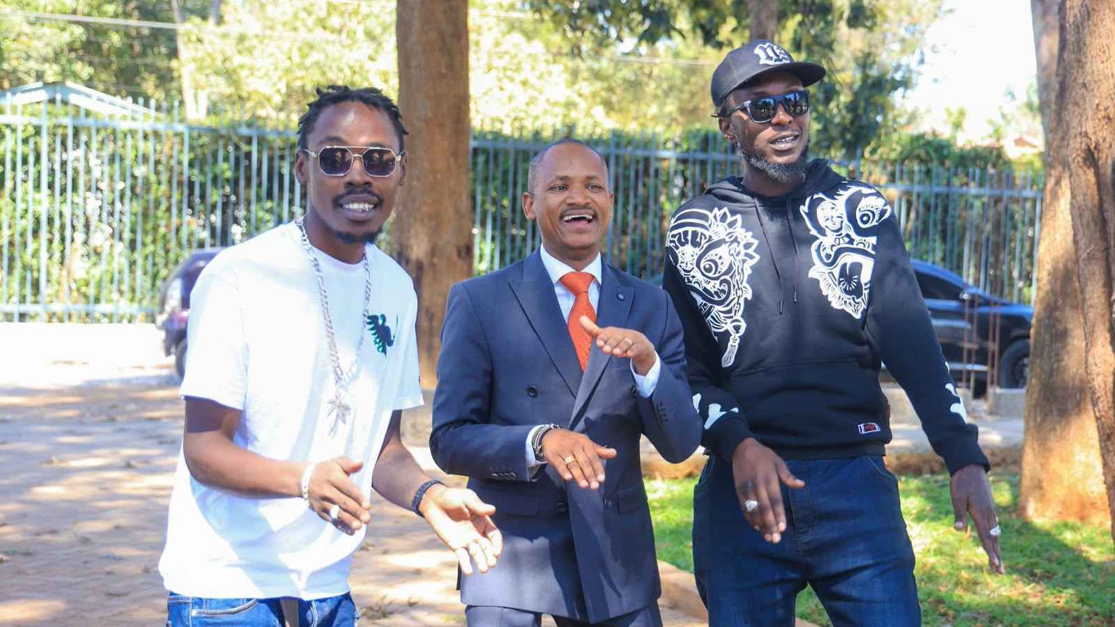 File image of Kapitani, Embakasi East MP Babu Owino and Master VK