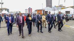 File image of Health Cabinet Secretary Aden Duale leading a team of government officials when inspecting the venue of the Health Summit
