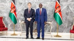 File image of Pfizer CEO Albert Bourla and President William Ruto