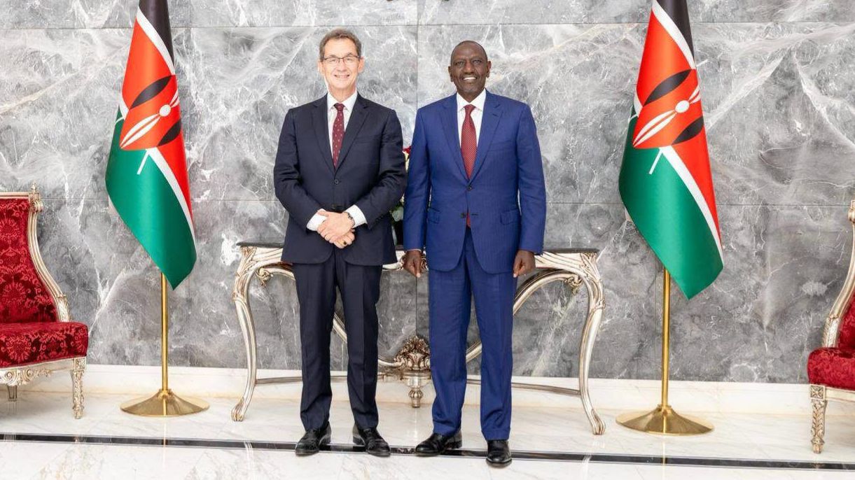 File image of Pfizer CEO Albert Bourla and President William Ruto