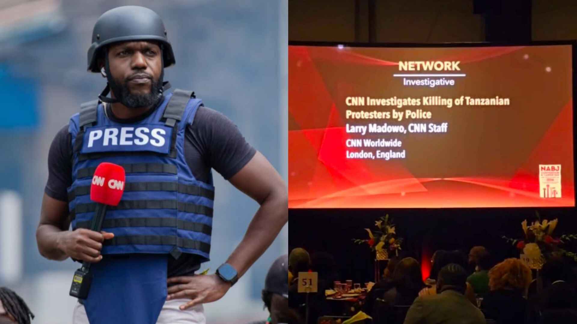 File image of CNN correspondent Larry Madowo and the award ceremony