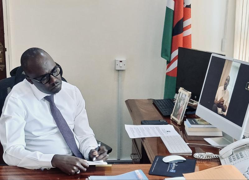 File image of Foreign Affairs Principal Secretary Korir Sing'Oei in a meeeting with Idris Elba.
