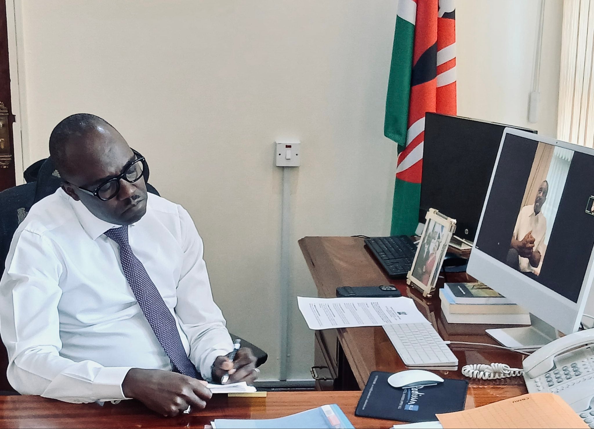 File image of Foreign Affairs Principal Secretary Korir Sing'Oei in a meeeting with Idris Elba.