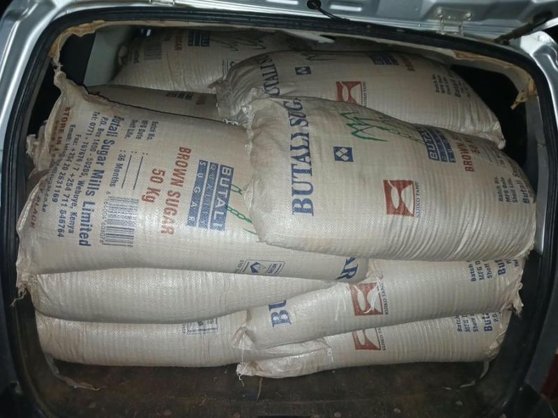 A file photo of the confiscated sugar seized by DCI officers.
