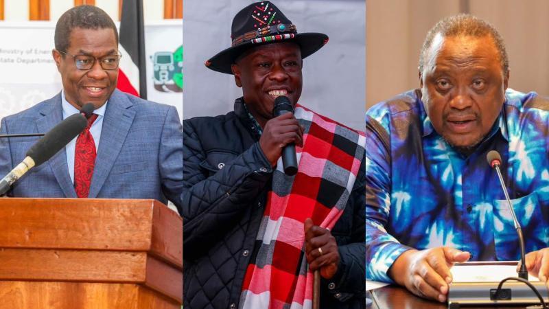 File image of Energy Cabinet Secretary Opiyo Wandayi, former Deputy President Rigathi Gachagua and former President Uhuru Kenyatta