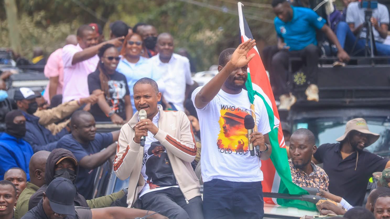 File image of the Linda Mwananchi team led by Embakasi East MP Babu Owino and Nairobi Senator Edwin Sifuna