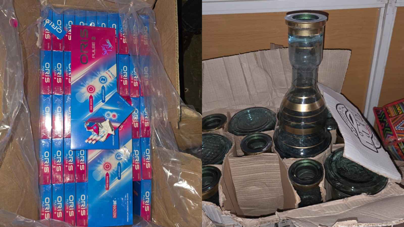 File image of the intercepted cigarettes and shisha pots