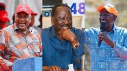 File image of former President Uhuru Kenyatta, former Prime Minister Raila Odinga and President William Ruto