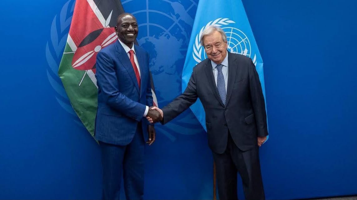 File image of President William Ruto and United Nations Secretary-General António Guterres