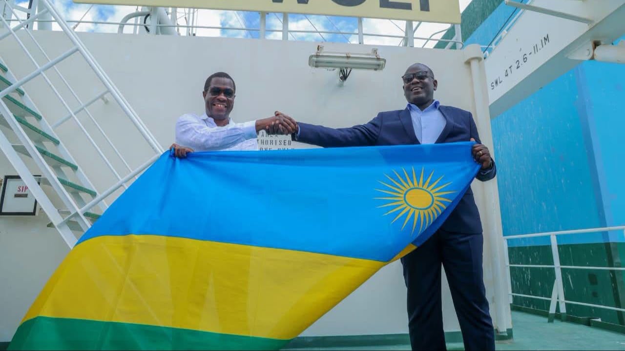 File image of Energy Cabinet Secretary Opiyo Wandayi and Rwanda’s Minister of State in the Ministry of Infrastructure, Armand Zingiro.