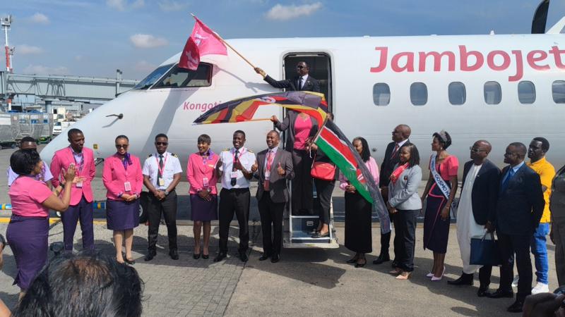 File image of a Jambojet plane at the Entebbe Airport in Uganda.