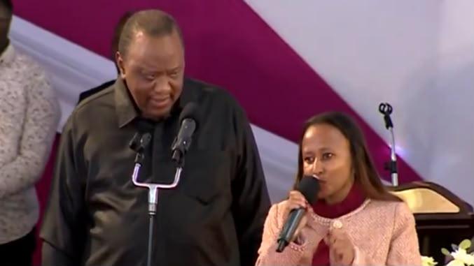 File image of former President Uhuru Kenyatta and Kirinyaga Woman Rep Njeri Maina