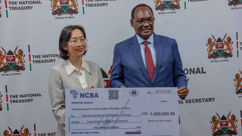File image of National Treasury Principal Secretary Chris Kiptoo and Chinese Ambassador to Kenya Guo Haiyan
