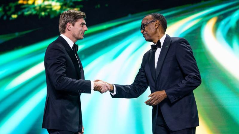 File image of Red Bull Racing driver Max Verstappen and Rwanda President Paul Kagame