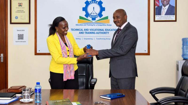 File image of TVETA Board Chairperson Kellen Kiambati and new CEO Paul Wanyeki