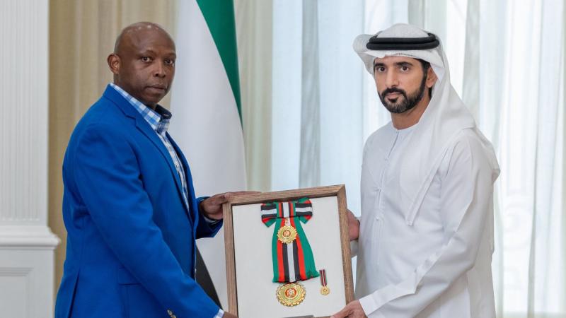 File image of Dubai Crown Prince Sheikh Hamdan bin Mohammed bin Rashid Al Maktoum presenting the honour