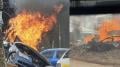 Collage photo of a vehicle set on fire after being involved an accident along Ngong Road.